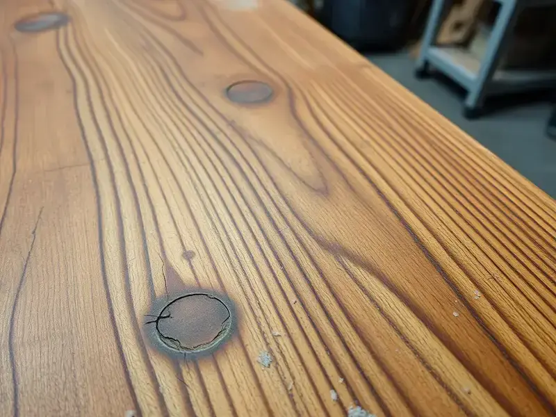 Worn wood desk before refinishing