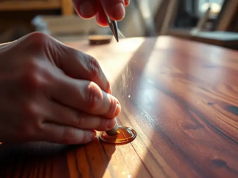 Skilled craftsman applying finish to wood