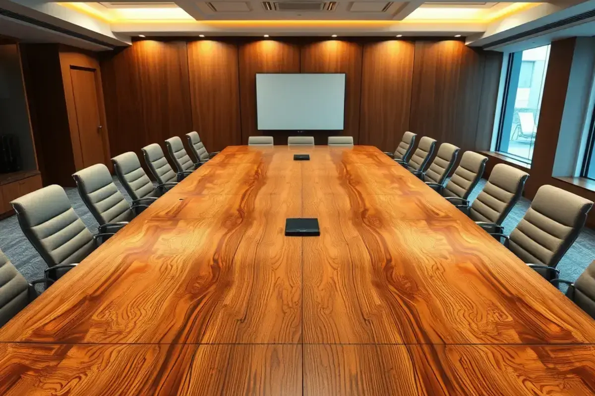 Worn conference table before restoration